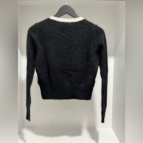 J crew Brushed cashmere fitted cardigan with contrast trim in black/ivory sz XXS - Picture 8 of 13